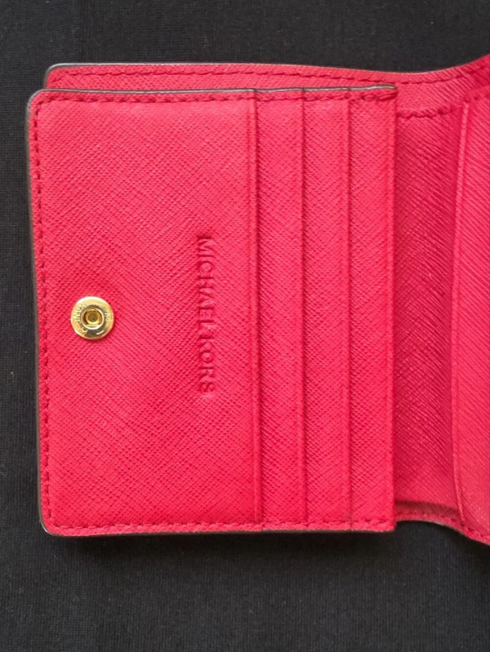 Michael Kors Red Leather Compact Mini Wallet with Gold Logo